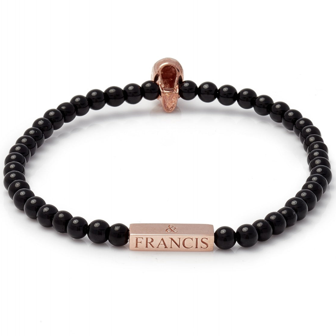 Deakin & Francis Onyx Bead Skull Bracelet, Black, Length 7.5 inches