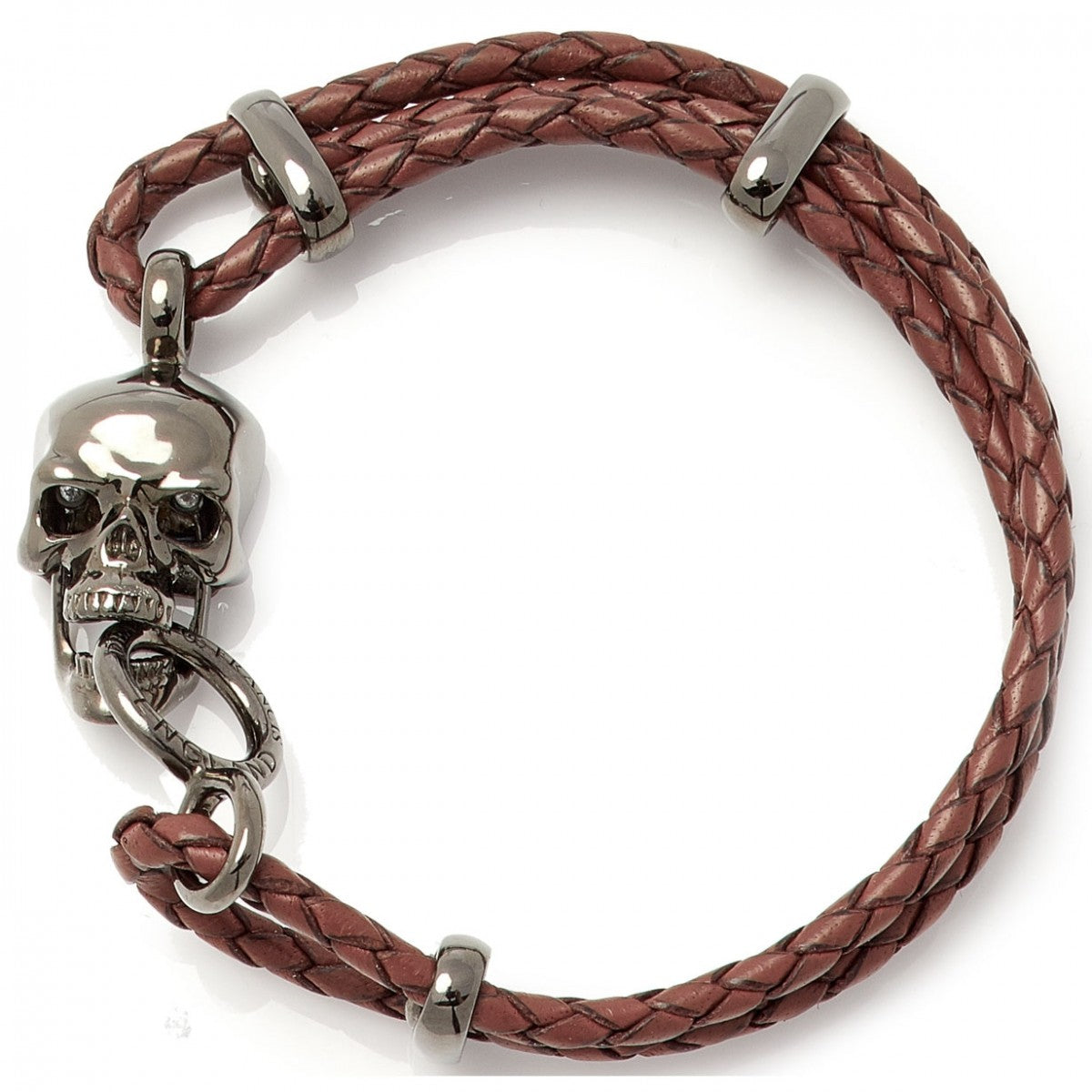 Deakin & Francis Leather Skull Bracelet, Brown, Length 8 inches