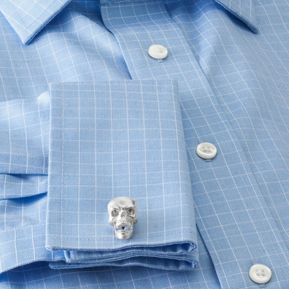 Deakin and Francis Skull Cufflinks with Diamond Eyes and Moving Jaw, Sterling Silver
