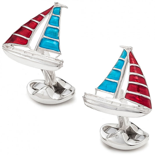Deakin and Francis Sterling Silver Yacht Cufflinks, Red and Blue