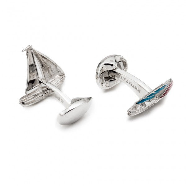 Deakin and Francis Sterling Silver Yacht Cufflinks, Red and Blue