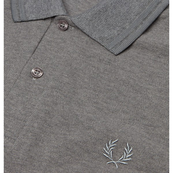 Fred Perry Made in England Twin Tipped Polo Shirt, Style M12, Grey Marl  with Grey Stripes