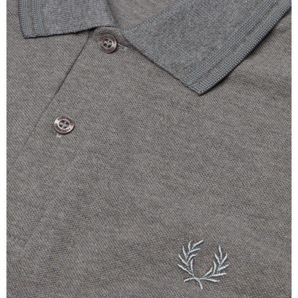 Fred Perry Made in England Twin Tipped Polo Shirt, Style M12, Grey Marl with Grey Stripes