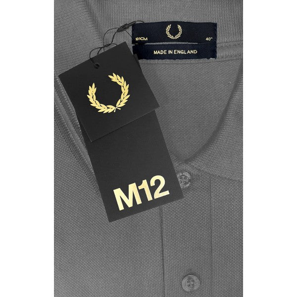 Fred Perry Made in England Twin Tipped Polo Shirt, Style M12, Grey Marl with Grey Stripes