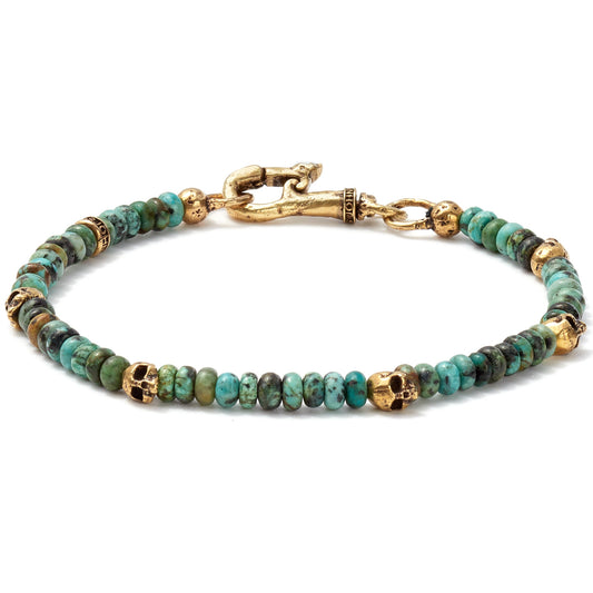 John Varvatos Brass Skull Beads and 4mm Color Beads Bracelet, Blue/Green