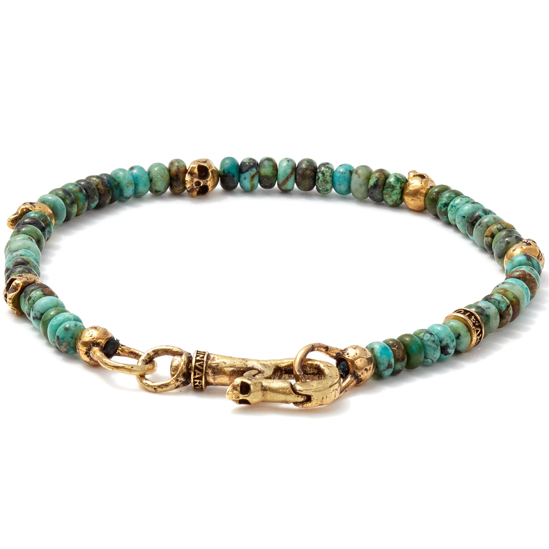John Varvatos Brass Skull Beads and 4mm Color Beads Bracelet, Blue/Green