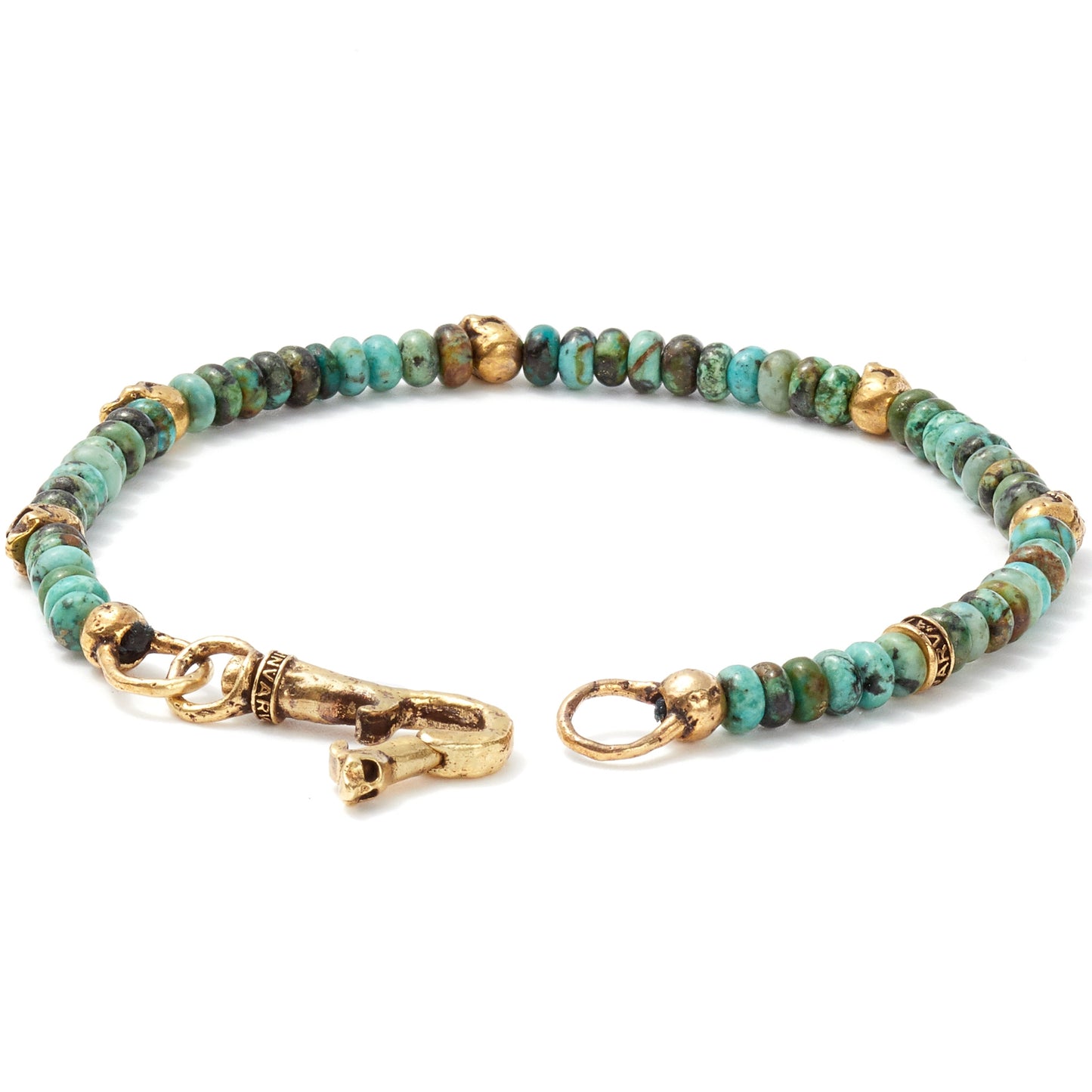 John Varvatos Brass Skull Beads and 4mm Color Beads Bracelet, Blue/Green