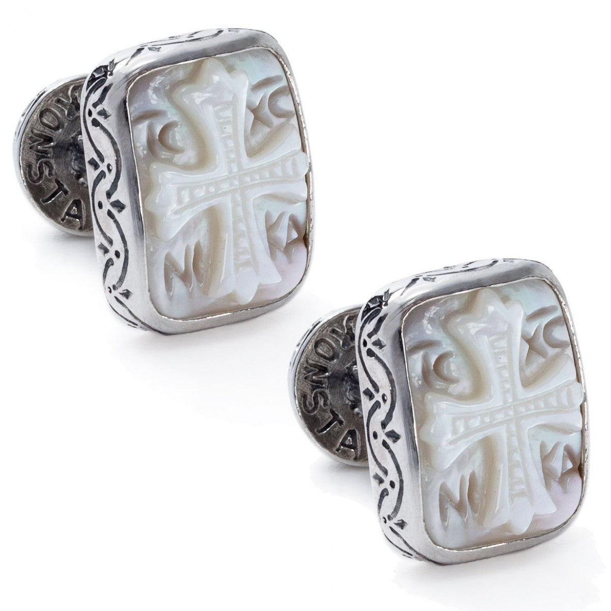 Konstantino Men's Sterling Silver and Mother of Pearl Intaglio Designer Cufflinks