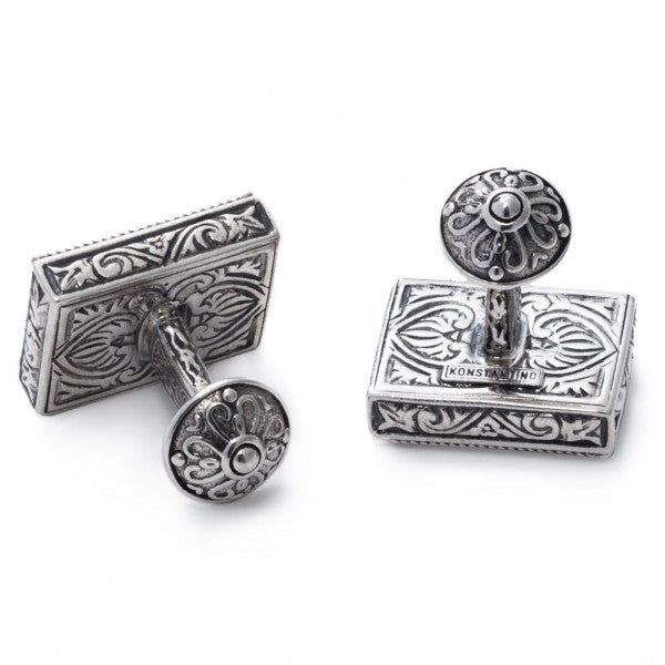 Konstantino Men's Sterling Silver Rectangle Filligree Designer Cufflinks