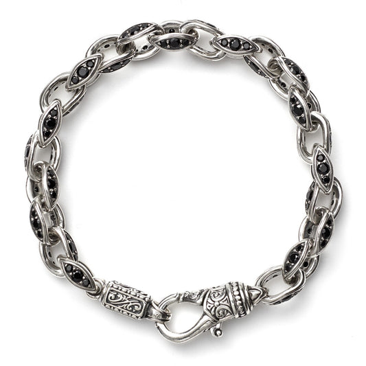 Konstantino Men's Sterling Silver Black Spinel Link Bracelet