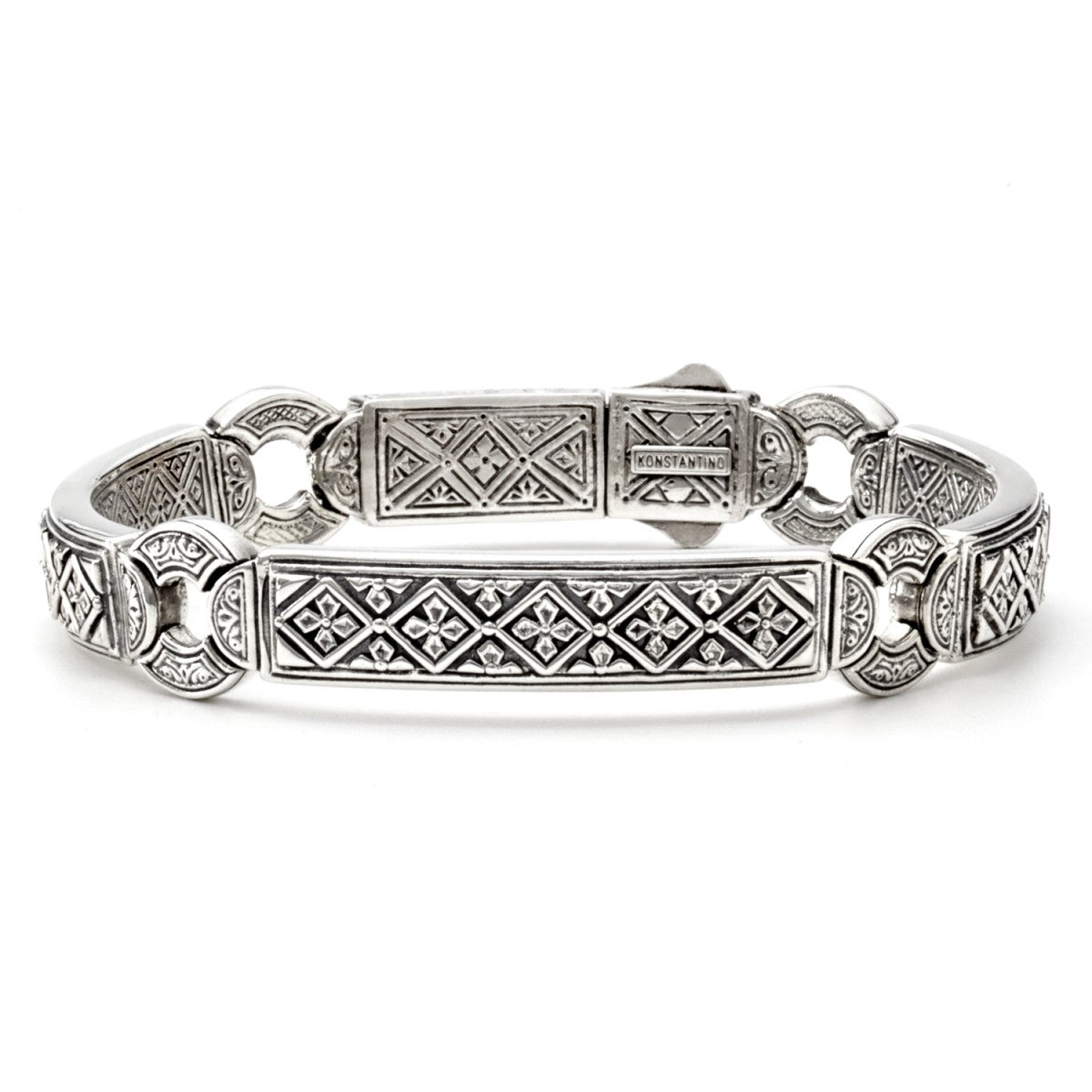 Konstantino Men's Large Sterling Silver Etched Bracelet, 9 Inches Length