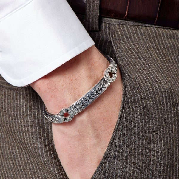 Konstantino Men's Large Sterling Silver Etched Bracelet, 9 Inches Length