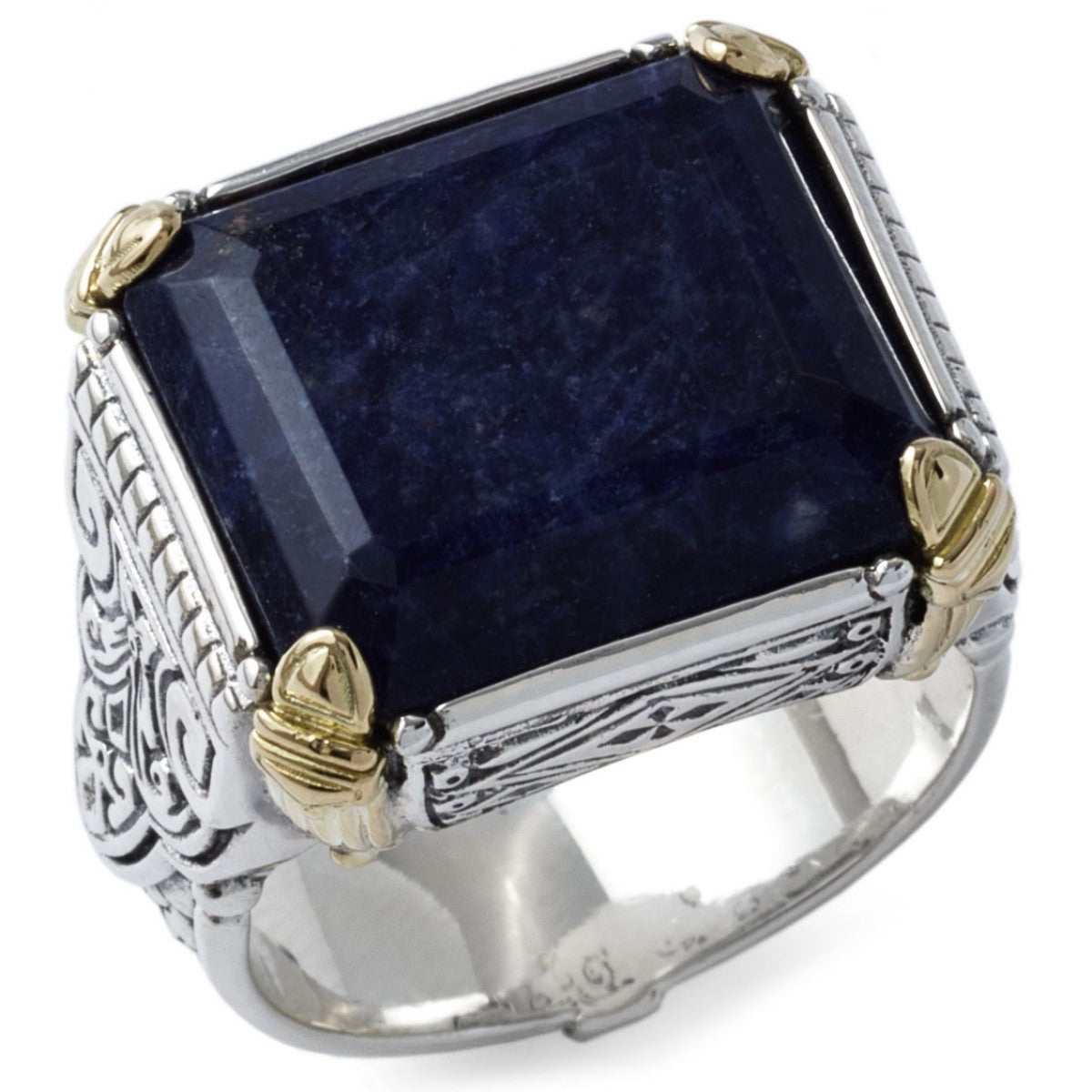 Konstantino Men's Sterling Silver and 18k Gold with Blue Sodolite Ring, Size 10