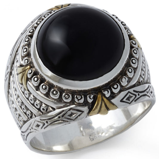 Konstantino Men's Sterling Silver and Black Onyx Ring, Size 10