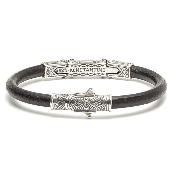 Konstantino Men's Hephaestus Collection Sterling Silver and Leather Bracelet