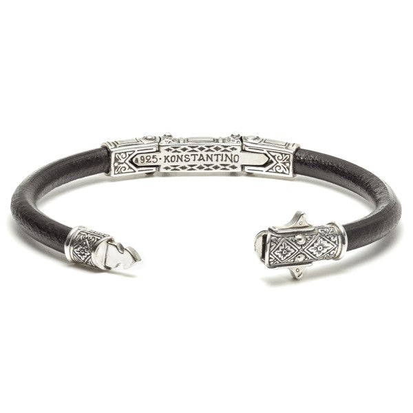 Konstantino Men's Hephaestus Collection Sterling Silver and Leather Bracelet