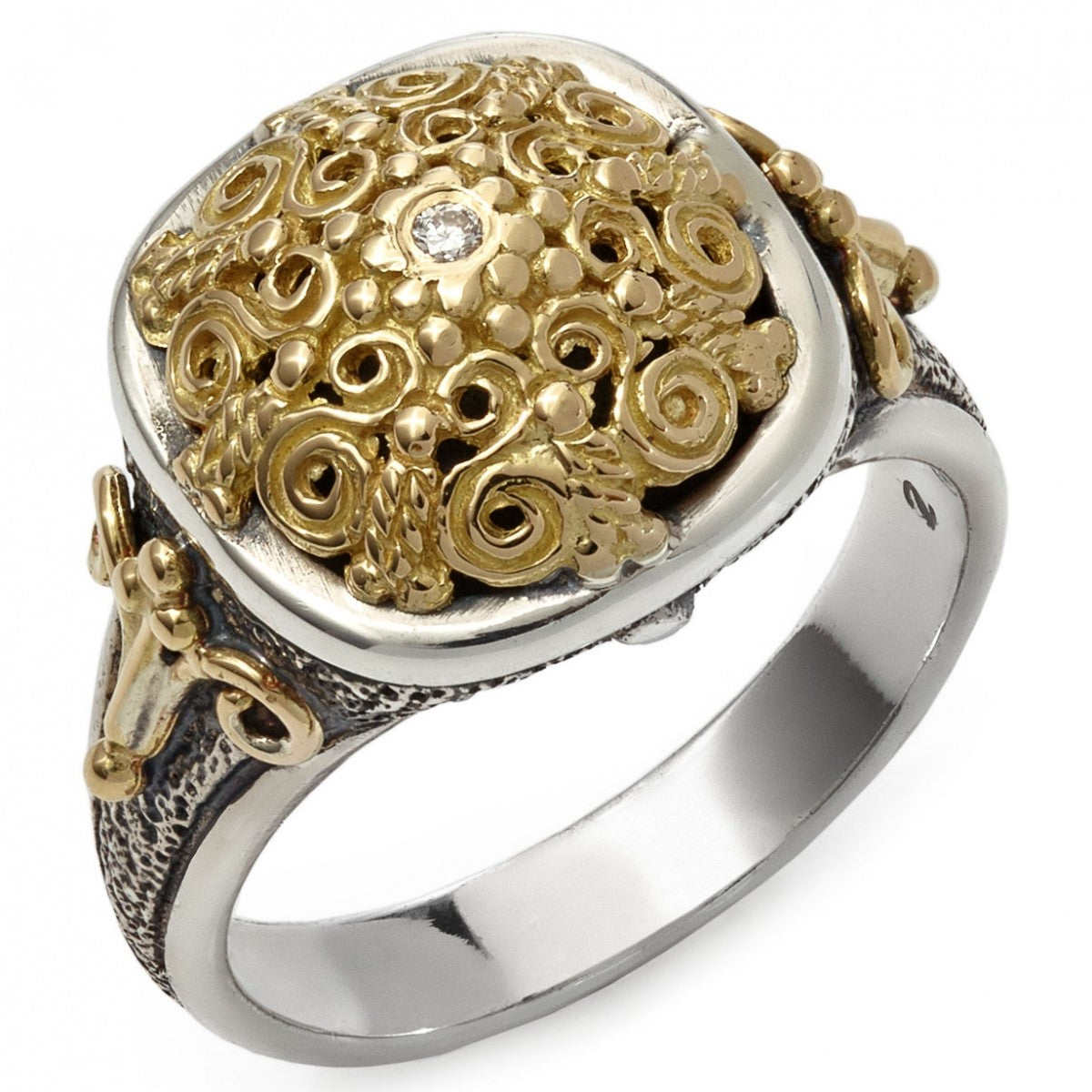 Konstantino Women's Diamond Collection Sterling Silver and 18K Gold Filigree Diamond Ring