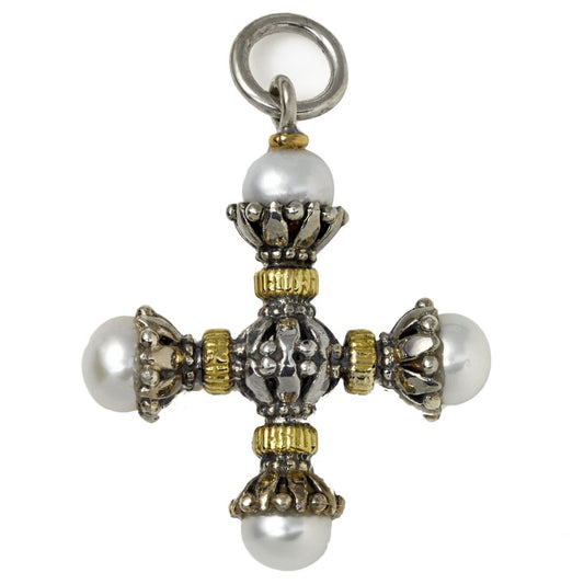 Konstantino Women's Pearl, Sterling Silver and 18K Gold Maltese Cross Pendant