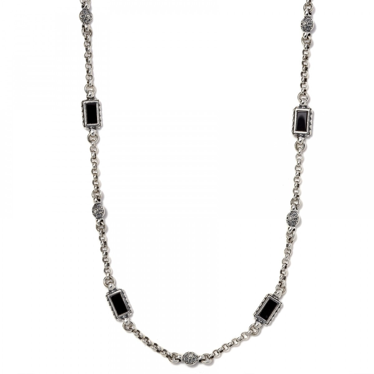 Konstantino Women's Sterling Silver & 18k Gold Neclace With Onyx Rectangles and Silver Circles