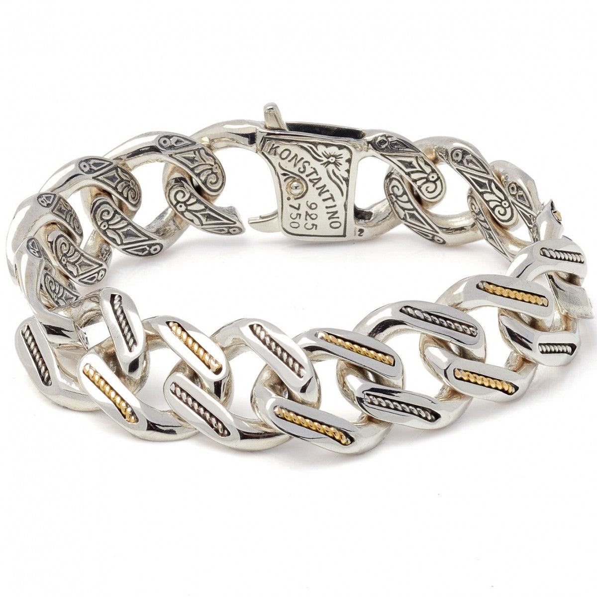Konstantino Men's Sterling Silver & 18 Gold Link Bracelet, 8.5 Inch
