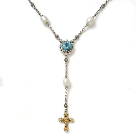 Konstantino Women's Blue Topaz Rosary Necklace, 16 IN