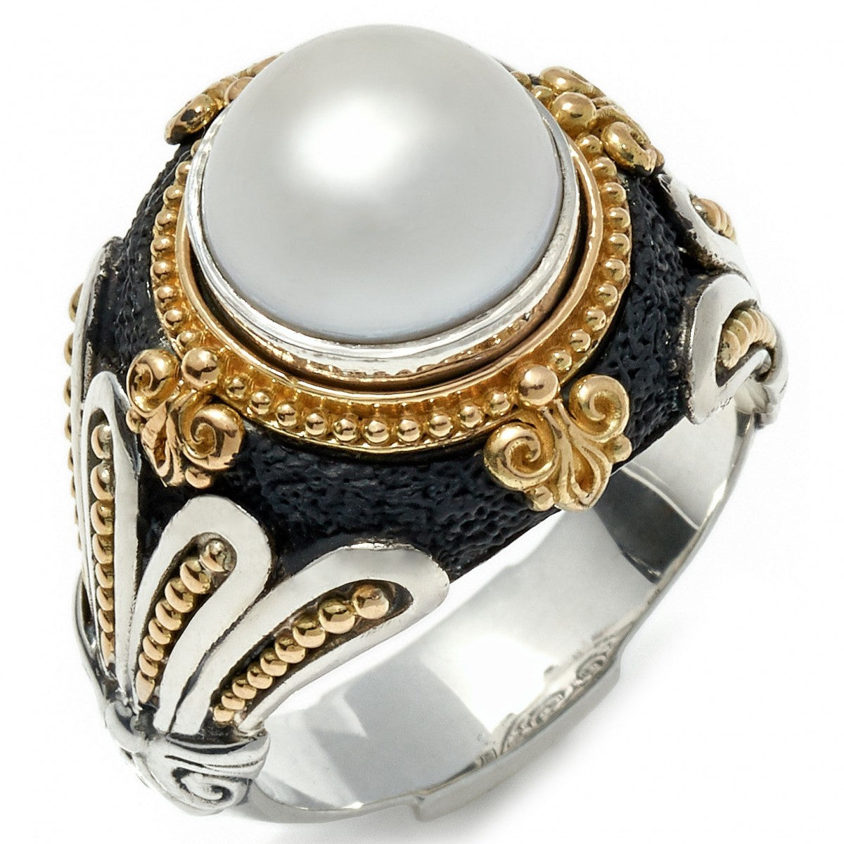Konstantino Women’s Sterling Silver, 18K Gold and Pearl Ring