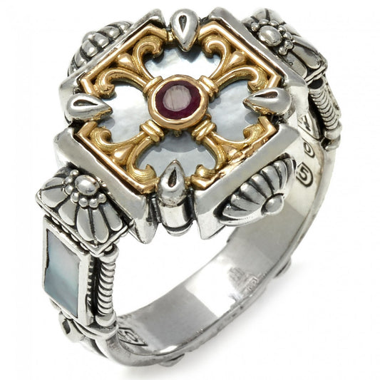 Konstantino Women’s Sterling Silver, Ruby, Mother of Pearl & 18k Gold Ring