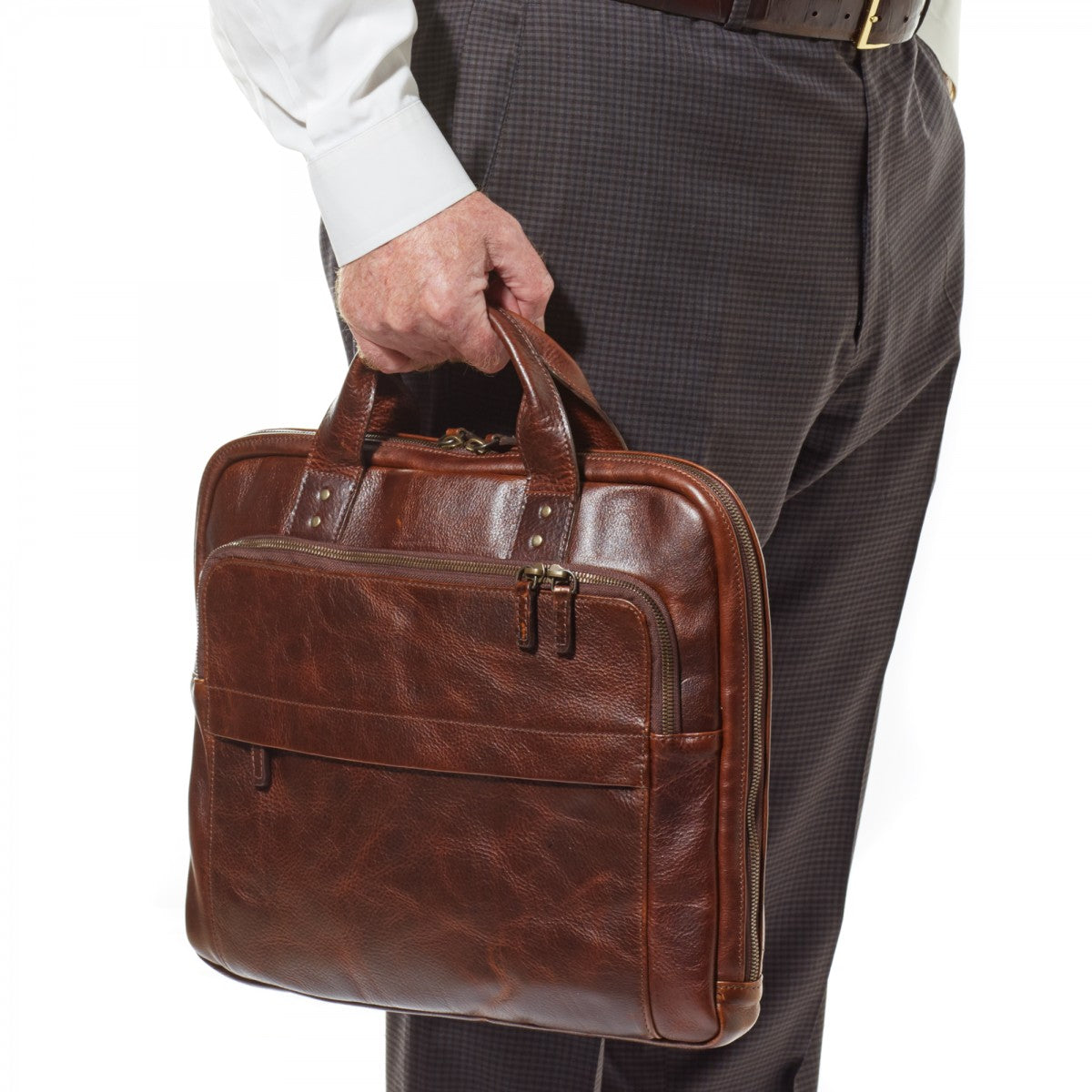 Moore and Giles Jay Modern Briefcase in Titan Milled Brown
