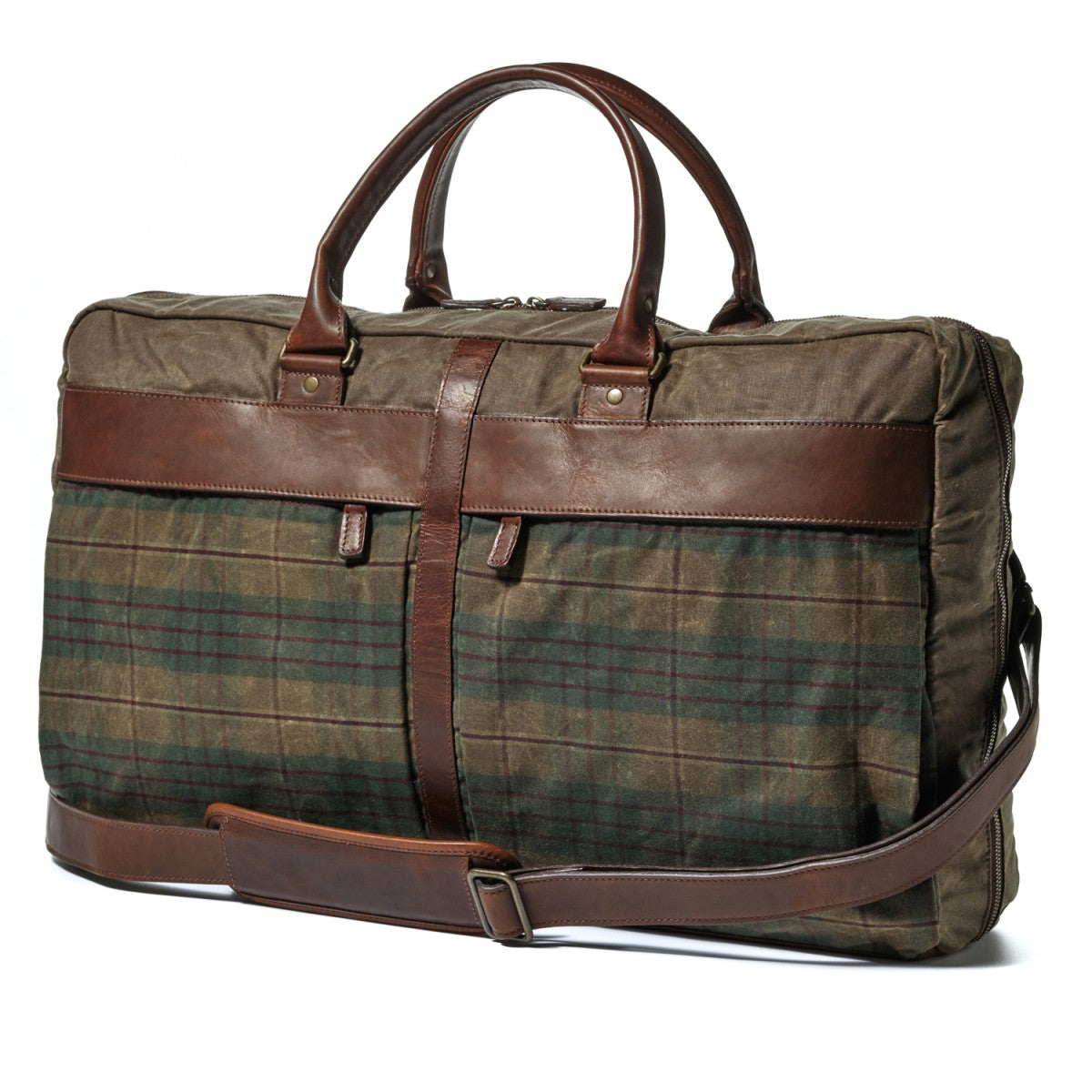 Moore and Giles Tinsley Trifold Carry On, Waxwear Autumn Plaid and Baldwin Oak