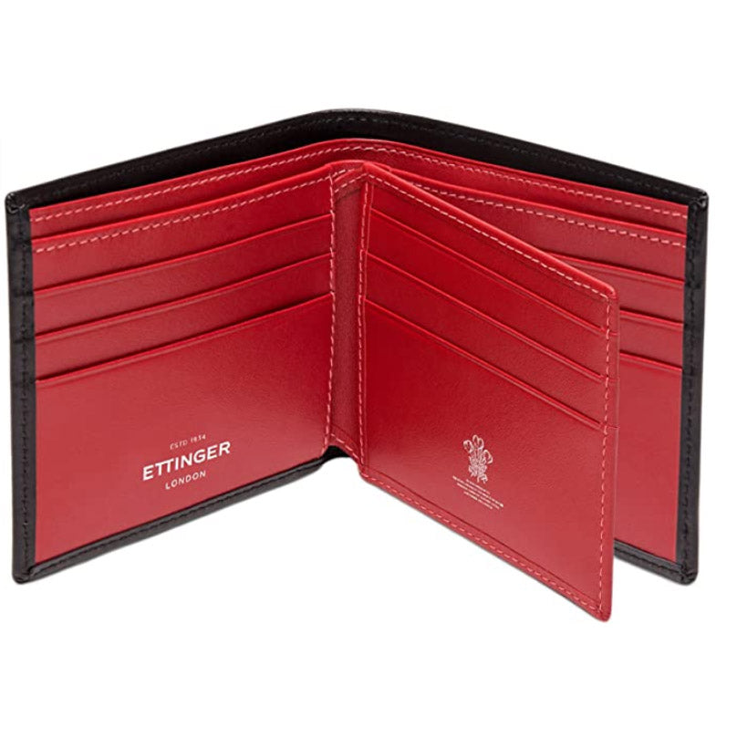 Ettinger Sterling Collection Billfold with 12 Credit Card Slips, Black/Red