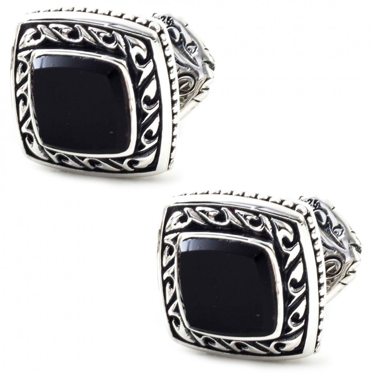 Scott Kay Sterling Silver Black Cufflinks, Onyx Stone