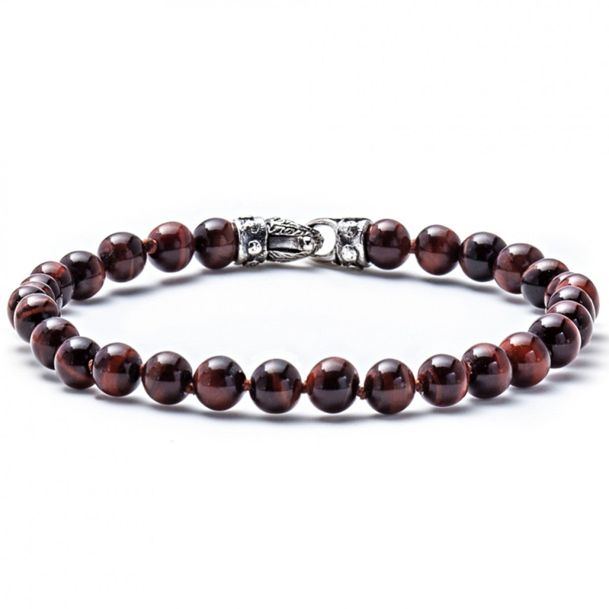 Scott Kay Red Tigers Eye Small Beaded Bracelet with Sterling Silver Engraved Clasp