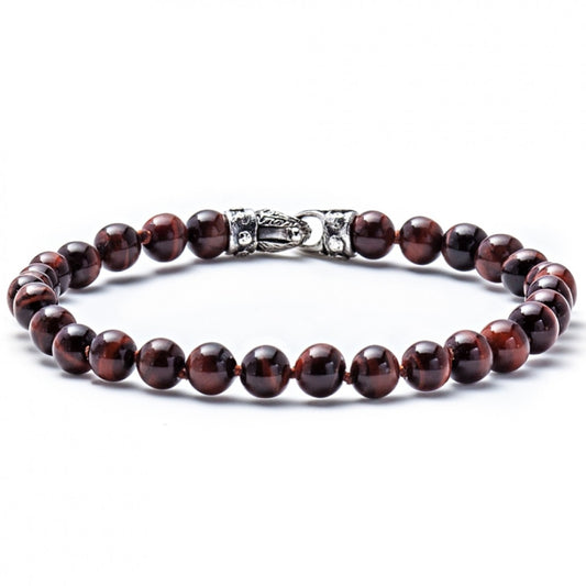 Scott Kay Red Tigers Eye Small Beaded Bracelet with Sterling Silver Engraved Clasp