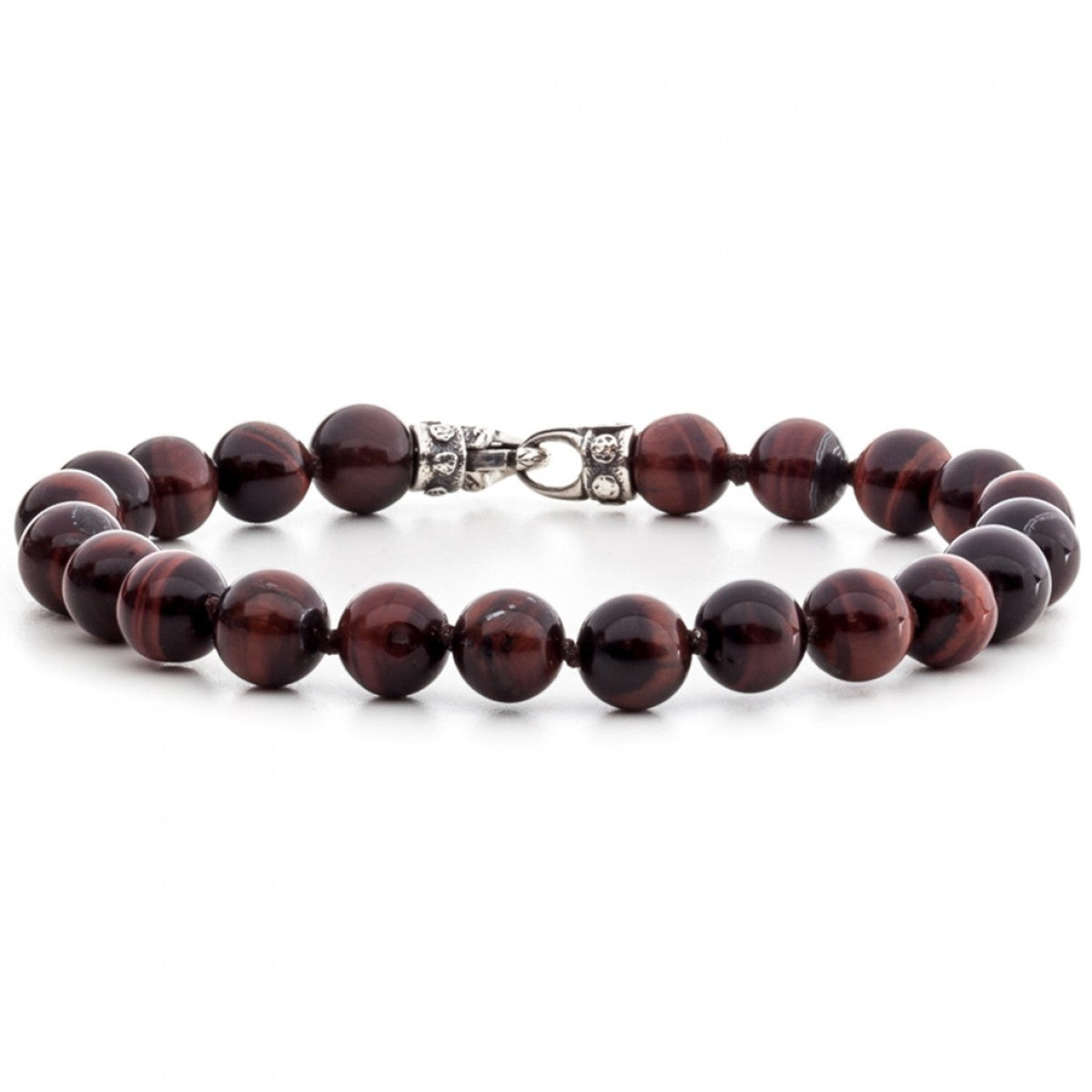 Scott Kay 8mm Tigers Eye Red and Black Bracelet with Sterling Silver Clasp, 8.5 Inches