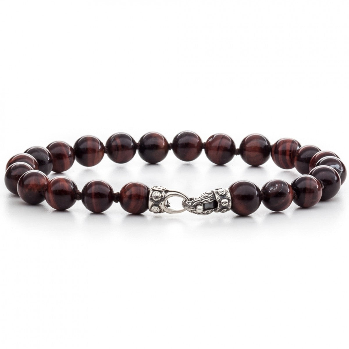 Scott Kay 8mm Tigers Eye Red and Black Bracelet with Sterling Silver Clasp, 8.5 Inches