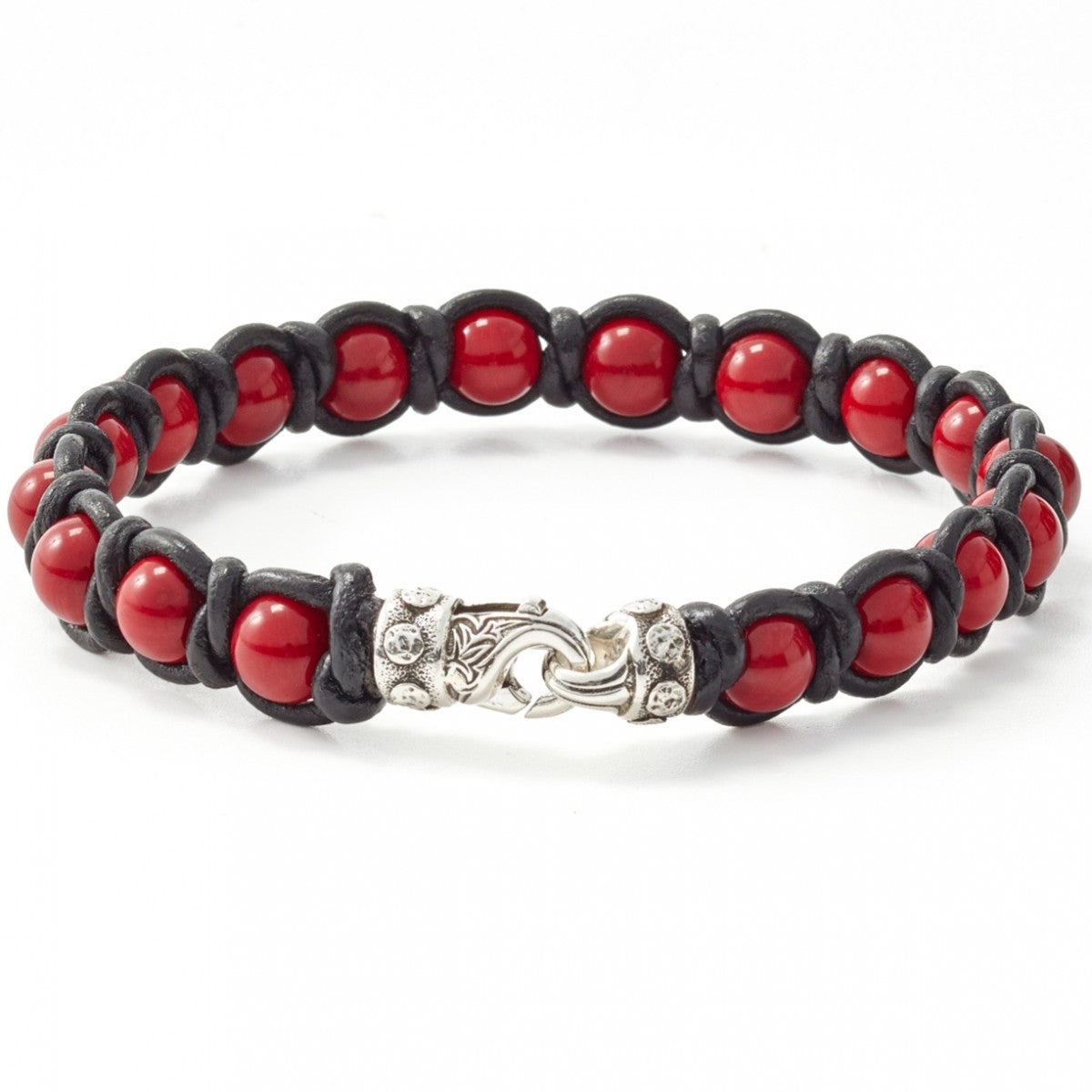 Scott Kay Red Shell Pearl and Leather Bracelet with Sterling Silver Lobster Clasp