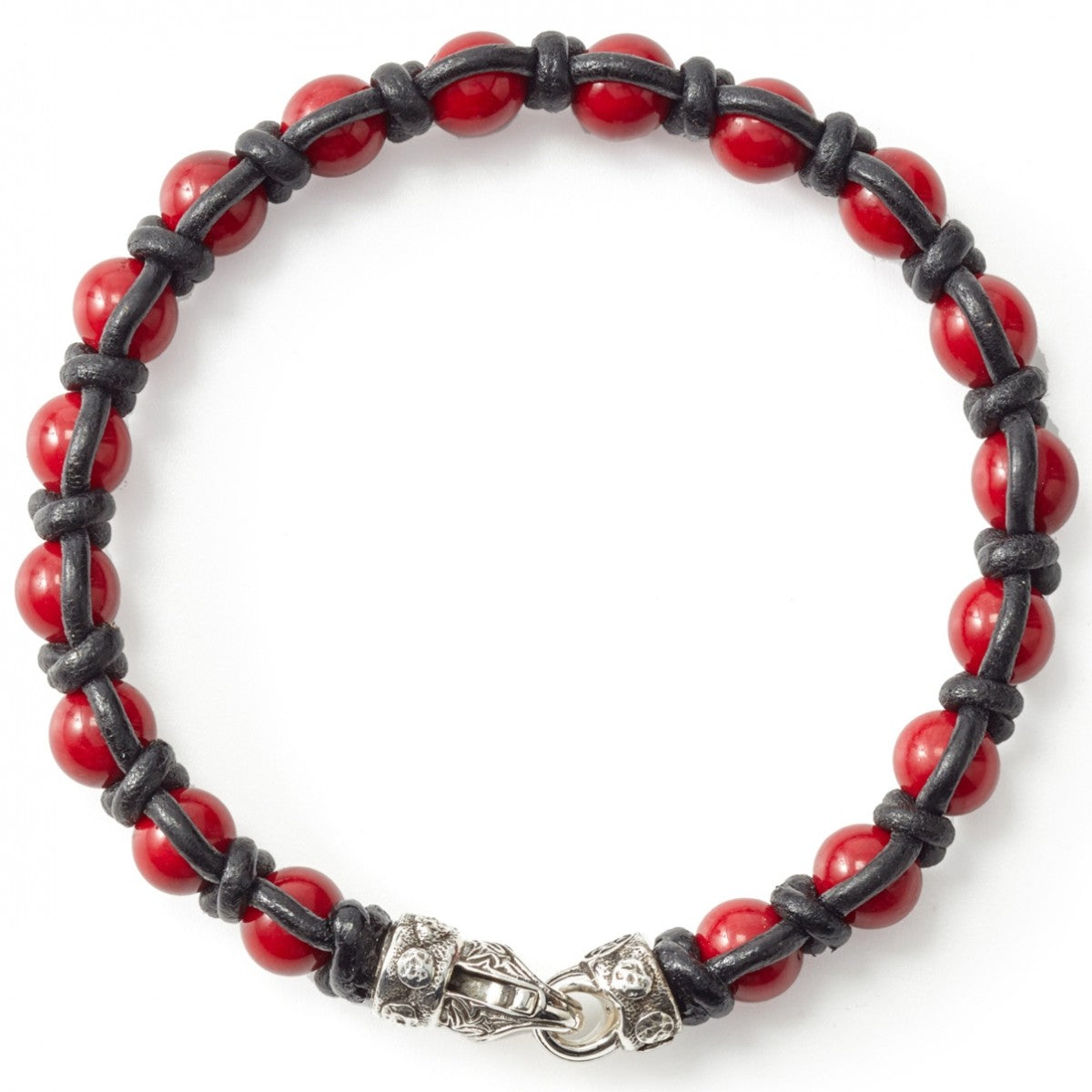 Scott Kay Red Shell Pearl and Leather Bracelet with Sterling Silver Lobster Clasp