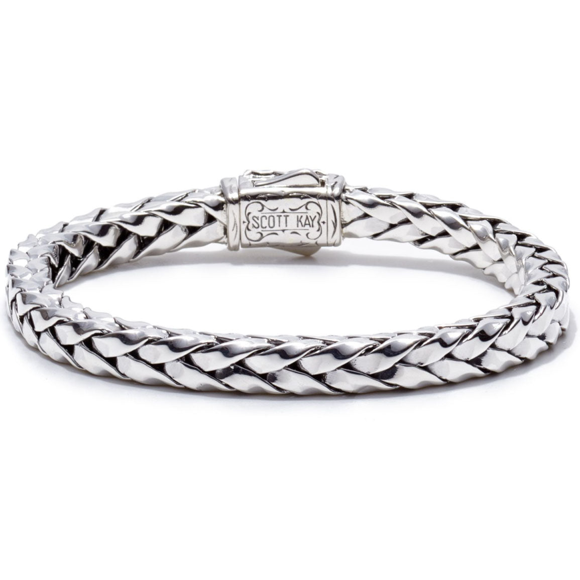 Scott Kay Equestrian Sterling Silver Braided Bracelet, 18K Gold Accent, 7mm wide and 8.5 inches long