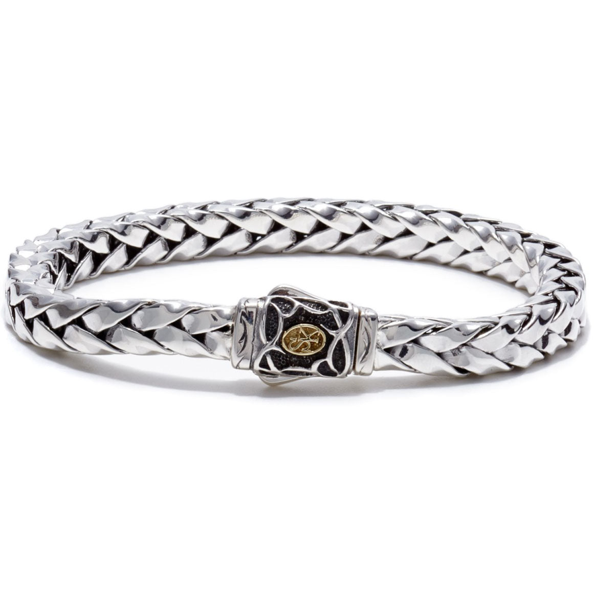 Scott Kay Equestrian Sterling Silver Braided Bracelet, 18K Gold Accent, 7mm wide and 8.5 inches long