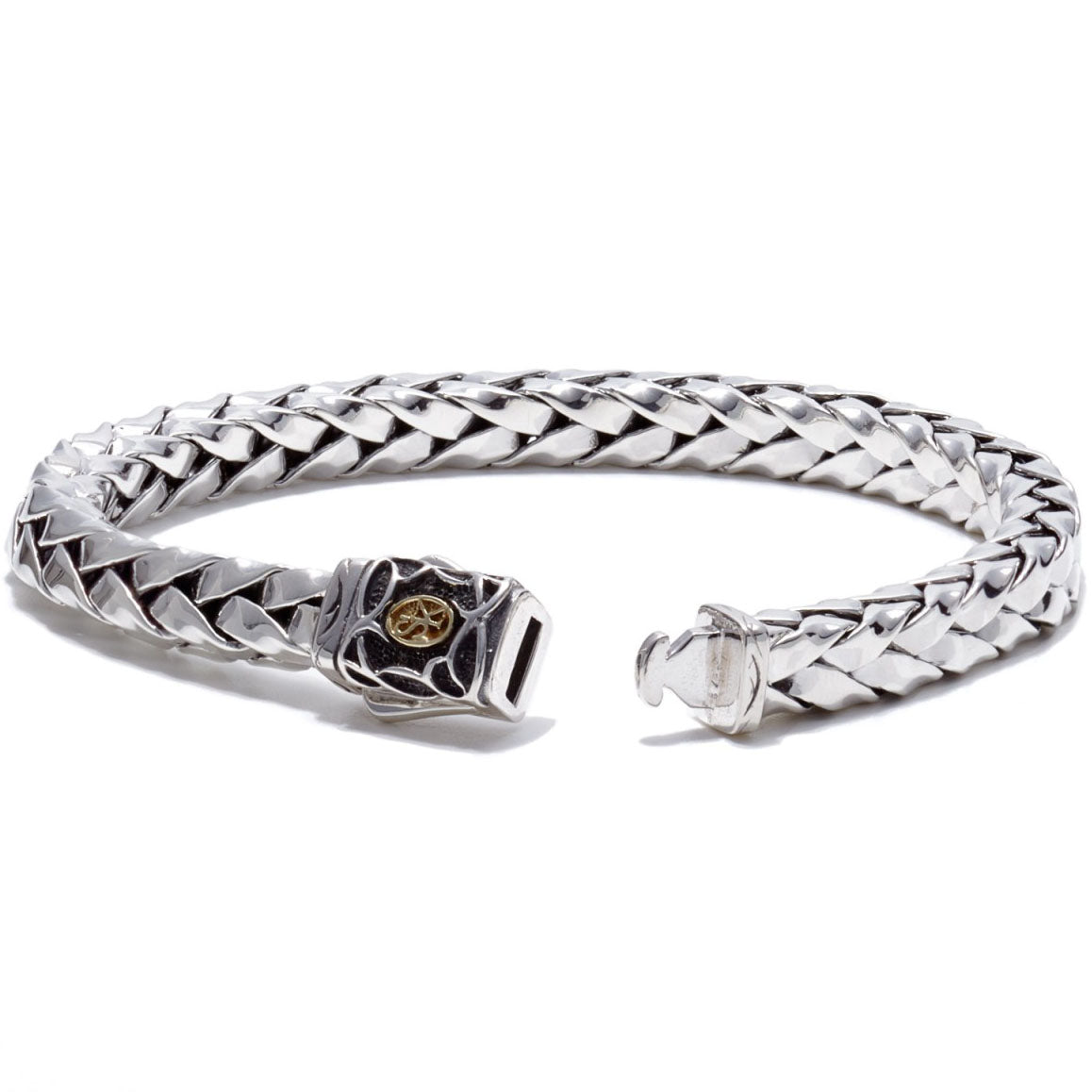 Scott Kay Equestrian Sterling Silver Braided Bracelet, 18K Gold Accent, 7mm wide and 8.5 inches long