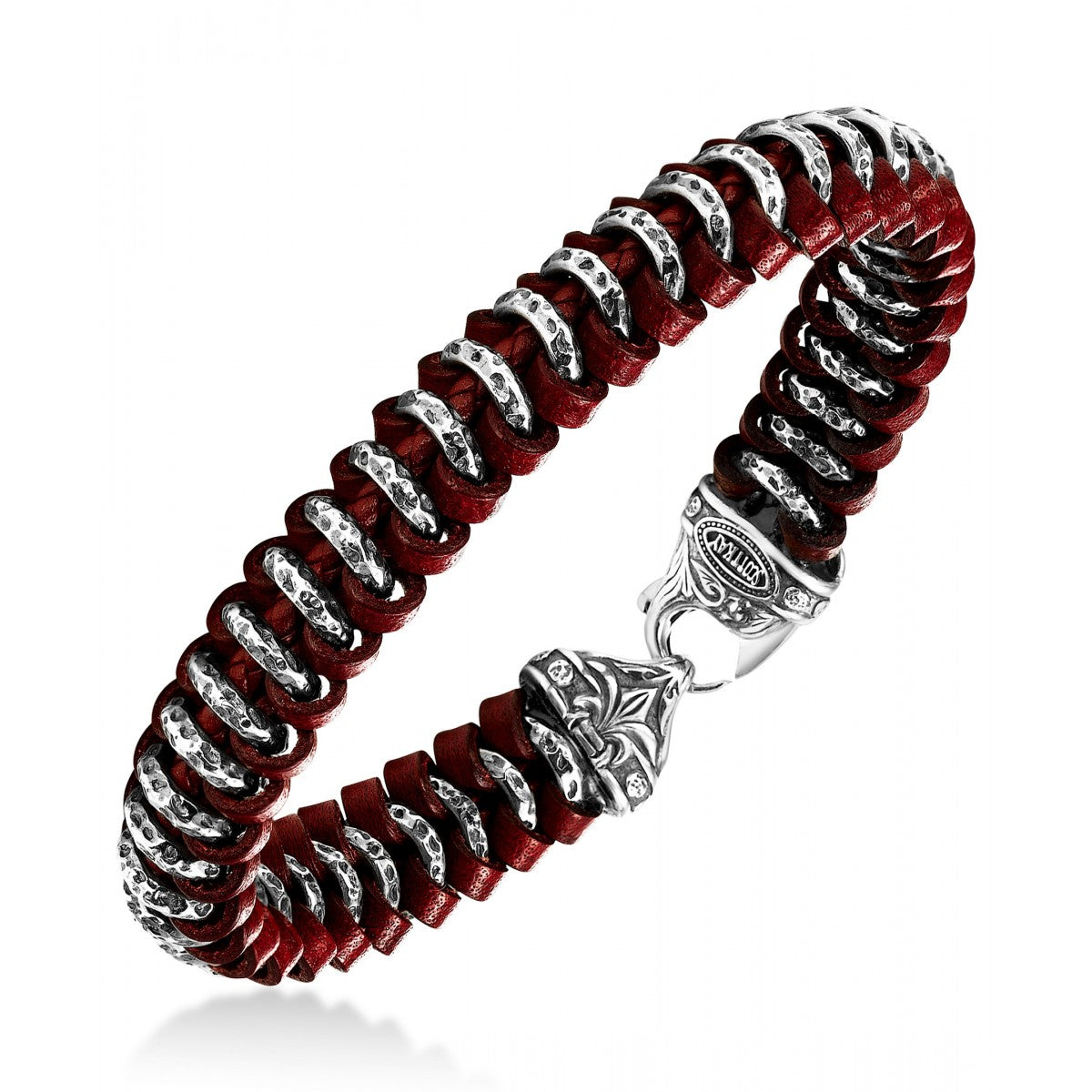 Scott Kay Woven Leather Samurai Red Sterling Silver Bracelet, 8.5 Inches