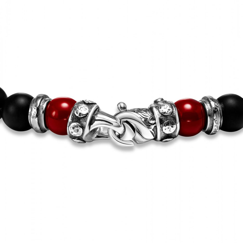 Scott Kay Black and Red Beaded Bracelet, Onyx and Shell Pearl with Sterling Silver Clasp