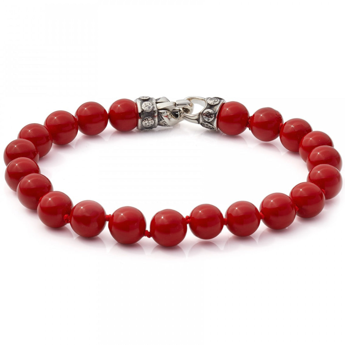 Scott Kay 8mm Beaded Red Bracelet For Men with Sterling Silver Clasp, 8.5 In
