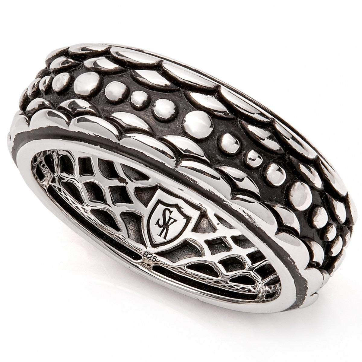 Scott Kay Carved Serpent Scale Black and Silver Ring