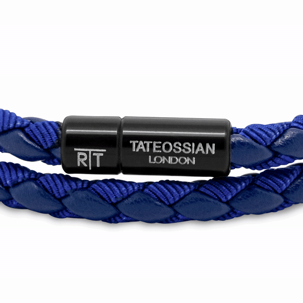 Tateossian Men's Chelsea Bracelet, Blue Italian Leather, Medium