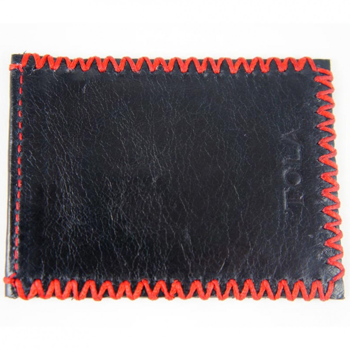 Tola Stanley Black Leather Credit Card Holder with Red Stitching