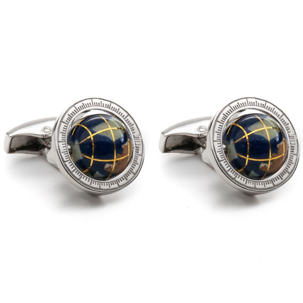 Tateossian Lapis Spinning Globe Cufflinks, Blue and Silver