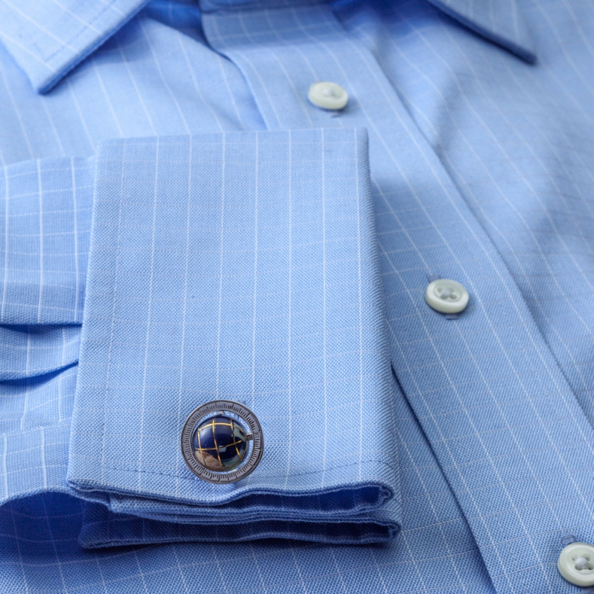 Tateossian Lapis Spinning Globe Cufflinks, Blue and Silver