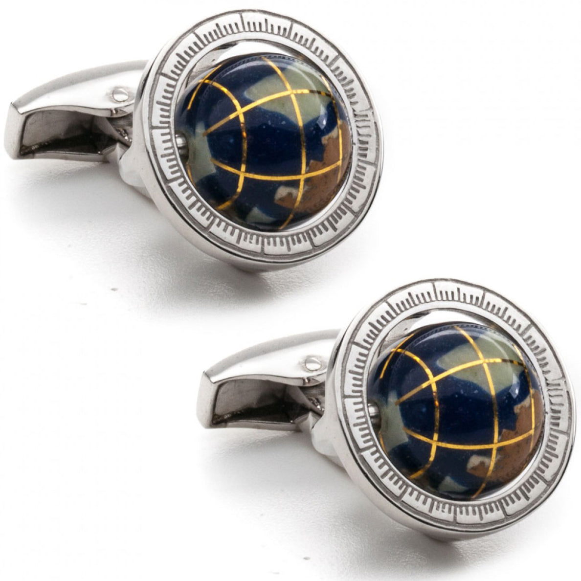 Tateossian Lapis Spinning Globe Cufflinks, Blue and Silver