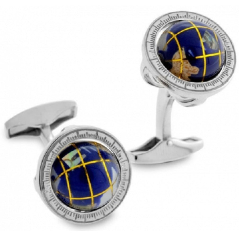 Spinning Blue and Silver World hot Globe Cufflinks